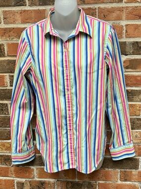 Ralph Lauren 100% Cotton Striped Shirt Logo Button Front .Woman’s Size Medium